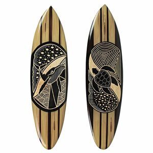 Set of 2 Hand Carved Wooden Surfboard Wall Hangings Whale and Turtle Designs